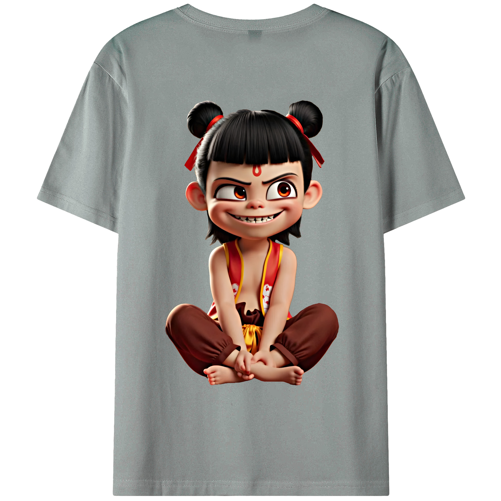 （画像用） Ne Zha 2 ナタ 魔童の大暴れ 綿100％ メンズ半袖Tシャツ（バックプリント） 通気性